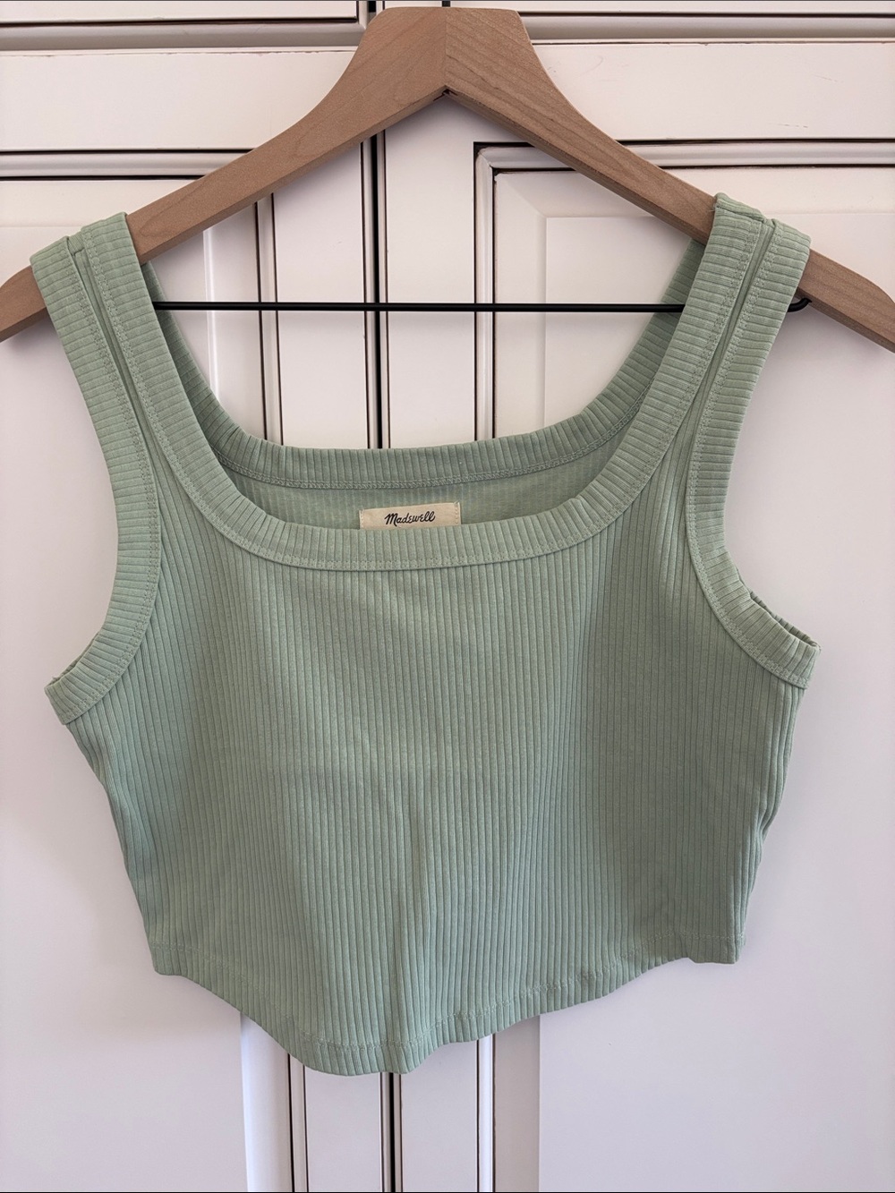 Madewell Green Ribbed Cropped Cotton Tank Top Brach Travel Women’s Medium - Picture 1 of 9